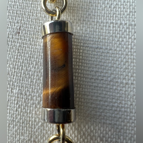 Tiger's Eye Chain, Greek Key Brass Necklace - Picture 4 of 7